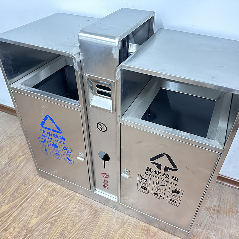 加厚不銹鋼戶(hù)外環(huán)衛(wèi)雙筒垃圾箱